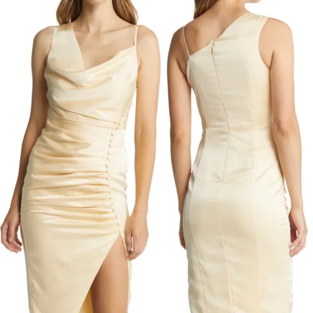Lavish Alice Cowl Neck Cream Slip Dress